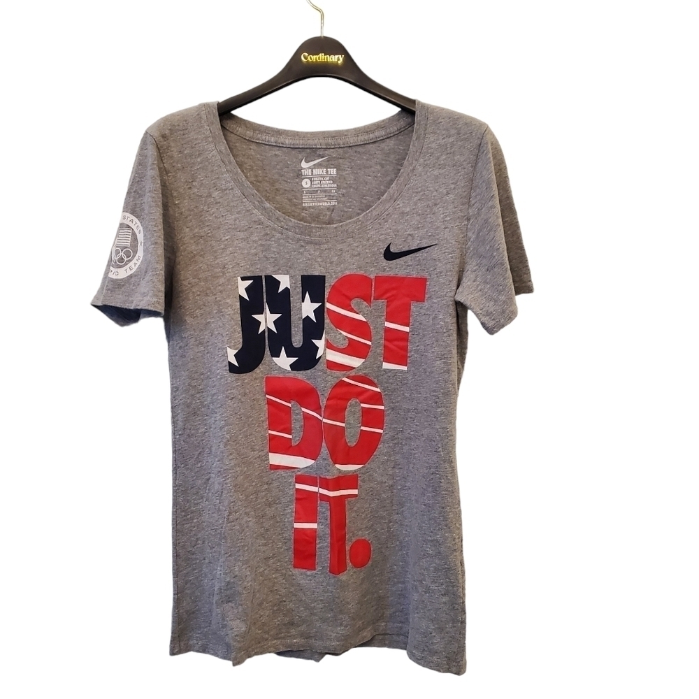 Nike Small Cotton Blend Athletic Cut Patriotic Just Do It Short Sleeve Tee